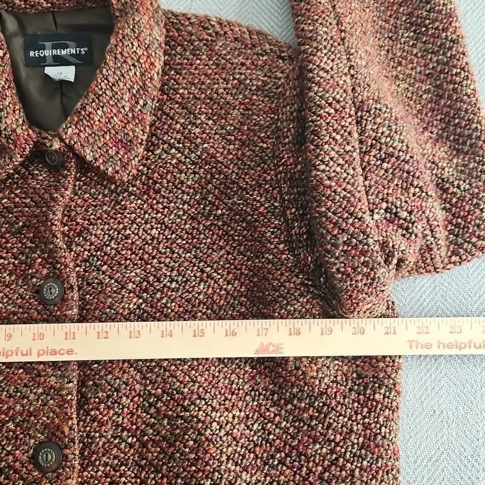 Requirements Tweed‎ Blazer Women's 14 Jacket Textured Multicolor Vtg 90's Office